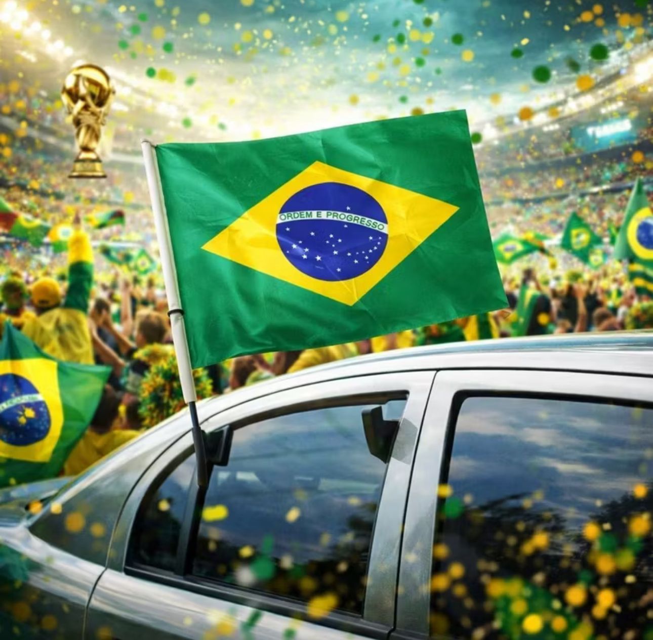 Bandeira do Brasil para Carro com Suporte 45x30cm
