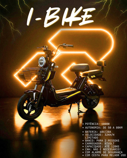 Moto Scooter Elétrica 1000W 32km/h Sem CNH Autonomia até 80km com Banco Duplo – I Bike